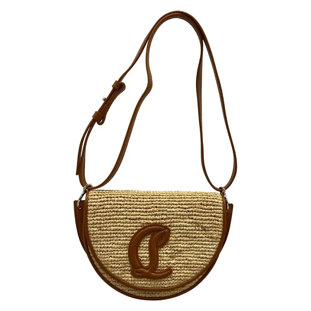 Christian Louboutin buy my side Shoulder Bag 1245248 Beige Brown Raffia Leather